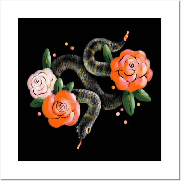 Snake with roses Wall Art by Stolenpencil